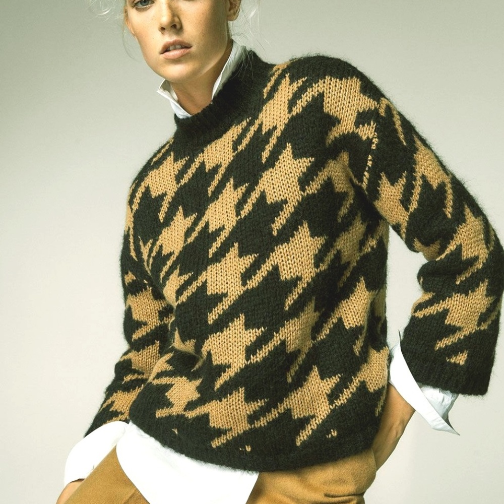 MOSSIMO DUTTI CAMEL HOUNDSTOOTH SWEATER SIZE MED-